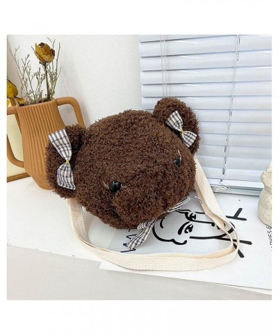 Shoulder Bag Cartoon Faux Fur Teddy Bear Head Handbag for Women Cute Bag Lovely Crossbody Plush Purse Bowknot Brown $11.89 Sh...