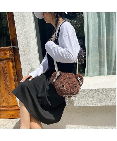 Shoulder Bag Cartoon Faux Fur Teddy Bear Head Handbag for Women Cute Bag Lovely Crossbody Plush Purse Bowknot Brown $11.89 Sh...