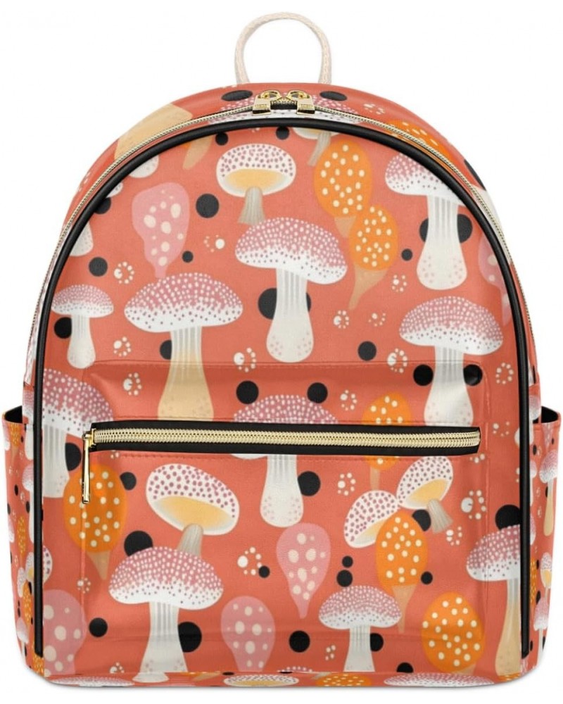 Dotted Mushroom Backpack Purse for Women Cute Mini Back Pack Small Casual Daypacks Pu Leather Bookbag Anti Theft Aesthetic Mu...