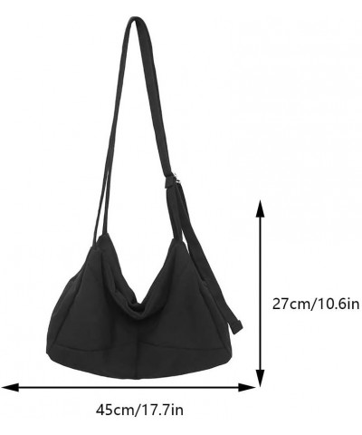 Unisex Canvas Crossbody Bag Wide Adjustable Strap Casual Messenger Bag Versatile Solid Shoulder Bag Large Capacity Fol Black ...