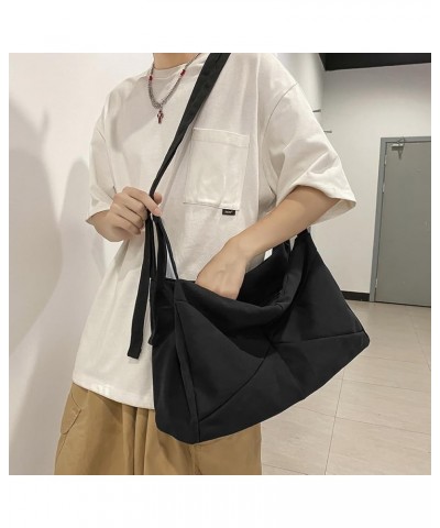 Unisex Canvas Crossbody Bag Wide Adjustable Strap Casual Messenger Bag Versatile Solid Shoulder Bag Large Capacity Fol Black ...