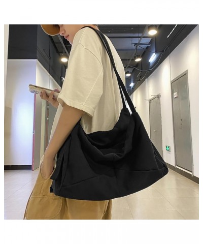 Unisex Canvas Crossbody Bag Wide Adjustable Strap Casual Messenger Bag Versatile Solid Shoulder Bag Large Capacity Fol Black ...