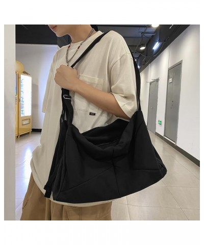 Unisex Canvas Crossbody Bag Wide Adjustable Strap Casual Messenger Bag Versatile Solid Shoulder Bag Large Capacity Fol Black ...