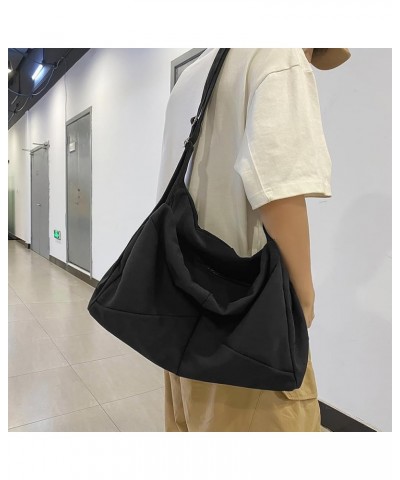 Unisex Canvas Crossbody Bag Wide Adjustable Strap Casual Messenger Bag Versatile Solid Shoulder Bag Large Capacity Fol Black ...