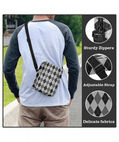 Unisex Crossbody Bag, Black Gold Mosaic Background Durable Sling Side Shoulder bags for men women, One Size Argyle Plaid Blac...