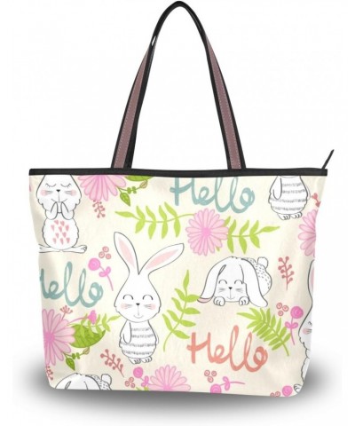 My Daily Women Tote Shoulder Bag Cute Rabbit Bunny Flower Handbag Medium $15.38 Shoulder Bags