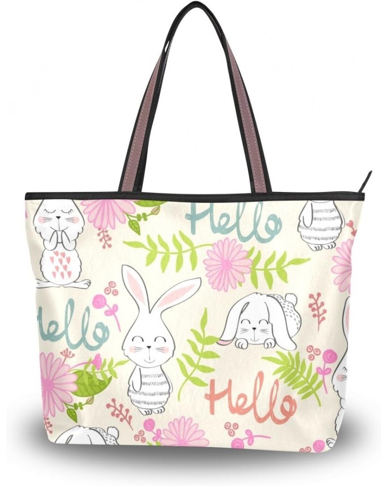 My Daily Women Tote Shoulder Bag Cute Rabbit Bunny Flower Handbag Medium $15.38 Shoulder Bags