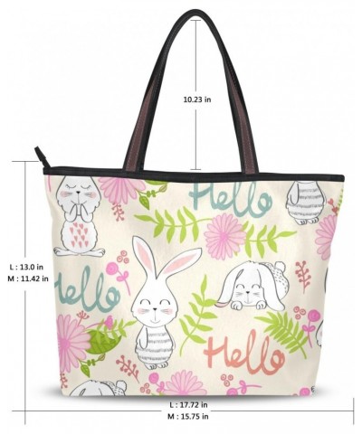 My Daily Women Tote Shoulder Bag Cute Rabbit Bunny Flower Handbag Medium $15.38 Shoulder Bags