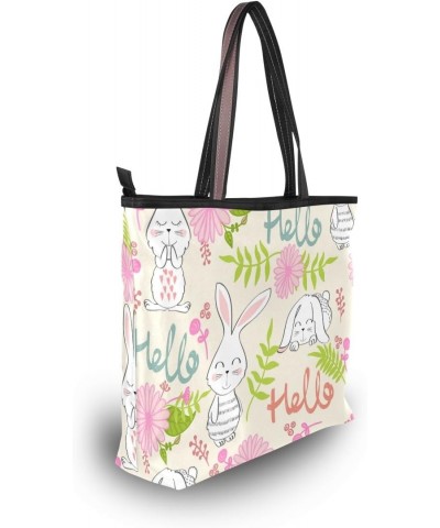 My Daily Women Tote Shoulder Bag Cute Rabbit Bunny Flower Handbag Medium $15.38 Shoulder Bags