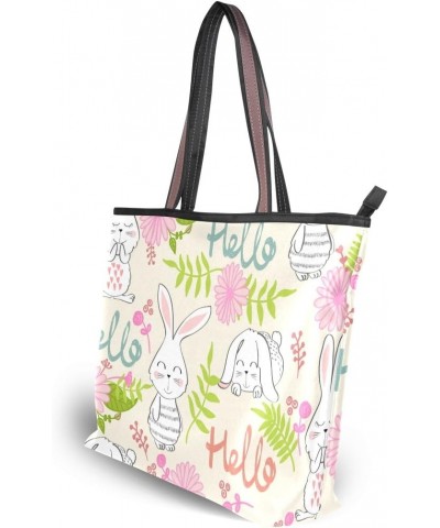 My Daily Women Tote Shoulder Bag Cute Rabbit Bunny Flower Handbag Medium $15.38 Shoulder Bags