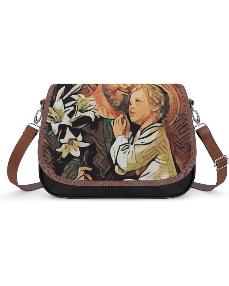 Printed Shoulder Crossbody Bag Leather Hobo Bags Medium Ladies Top Handles Satchels Lucky Clover Color8 $21.00 Hobo Bags