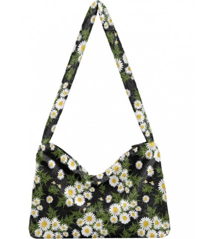 Daisies Flowers Plush Underarm Bag Women's Tote Handbags Fluffy Shoulder Bag Purse Lightweight Tote Bags College Bag for Girl...