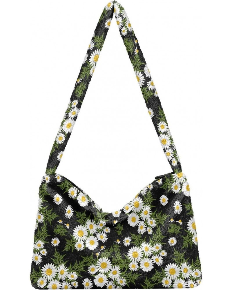 Daisies Flowers Plush Underarm Bag Women's Tote Handbags Fluffy Shoulder Bag Purse Lightweight Tote Bags College Bag for Girl...