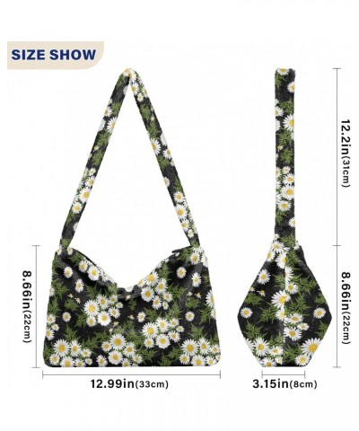 Daisies Flowers Plush Underarm Bag Women's Tote Handbags Fluffy Shoulder Bag Purse Lightweight Tote Bags College Bag for Girl...