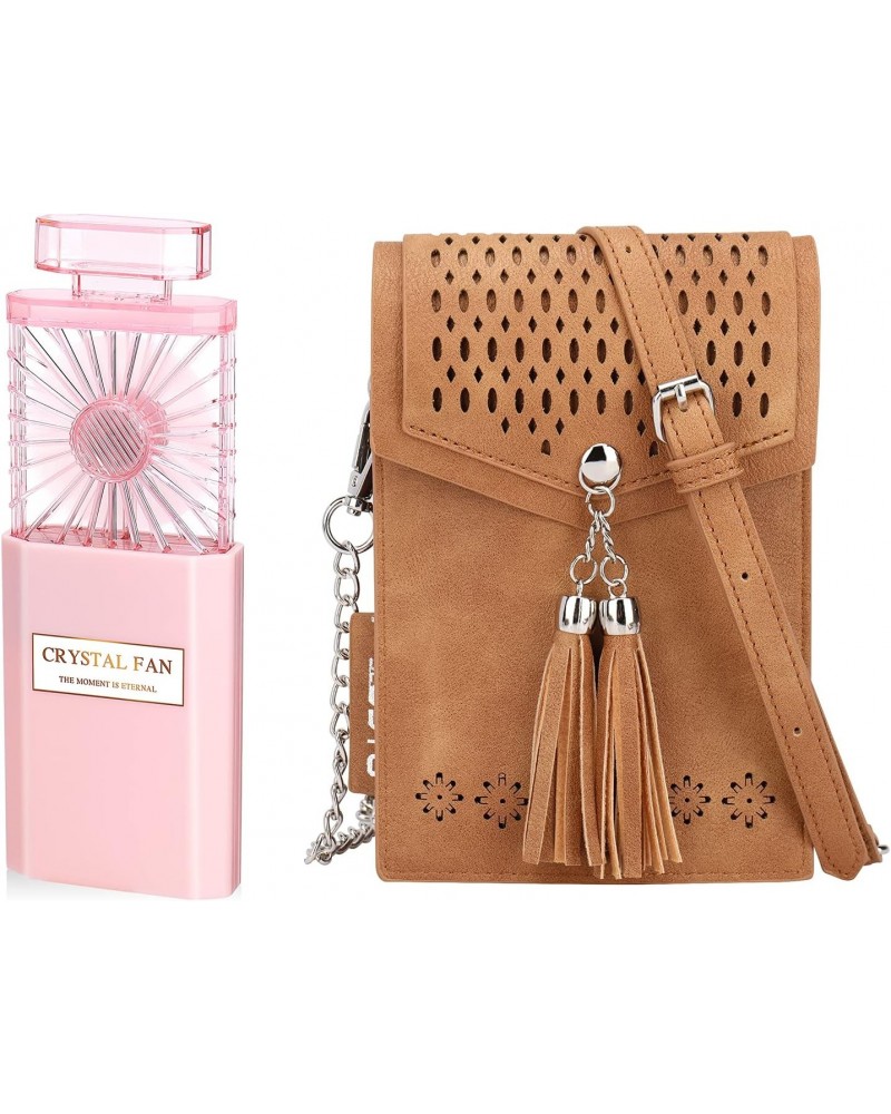 Purses for Women Crossbody, Leather Cell Phone Bag, Mini Portable Fan with 3 Speeds $20.27 Crossbody Bags