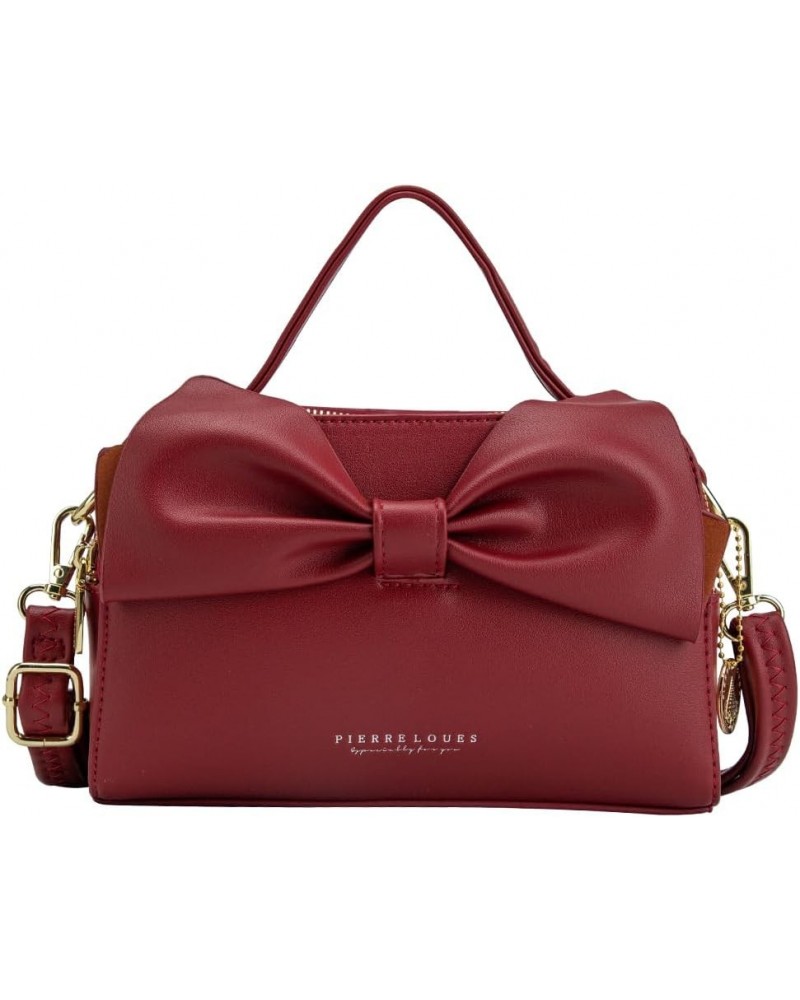 Crossbody Shoulder Purse for Women - Fashion Purse with Bow Handbags PU Leather Satchel Bag W-red $13.24 Shoulder Bags