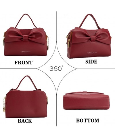 Crossbody Shoulder Purse for Women - Fashion Purse with Bow Handbags PU Leather Satchel Bag W-red $13.24 Shoulder Bags