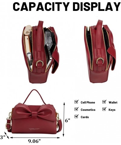 Crossbody Shoulder Purse for Women - Fashion Purse with Bow Handbags PU Leather Satchel Bag W-red $13.24 Shoulder Bags