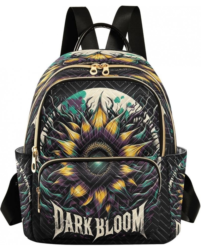 Backpack Purse for Women Dark Bloom Sunflower, Mini Fashion Backpack Artistic Cool Lightweight Casual Daypack Shoulder Bag Tr...