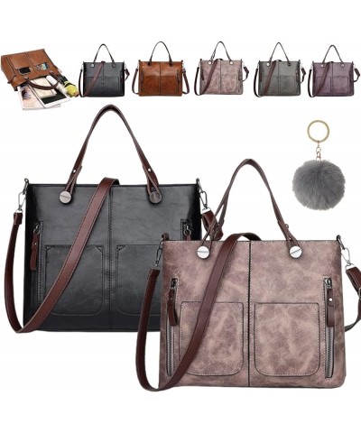 Ladies Vintage Leather Shoulder Bag, Leather Tote Bag for Women, Large Capacity Tote Bags with Multi-pockets 2pcs-e $29.81 Totes