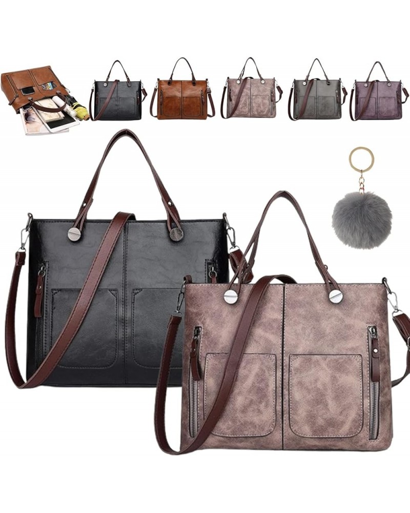 Ladies Vintage Leather Shoulder Bag, Leather Tote Bag for Women, Large Capacity Tote Bags with Multi-pockets 2pcs-e $29.81 Totes