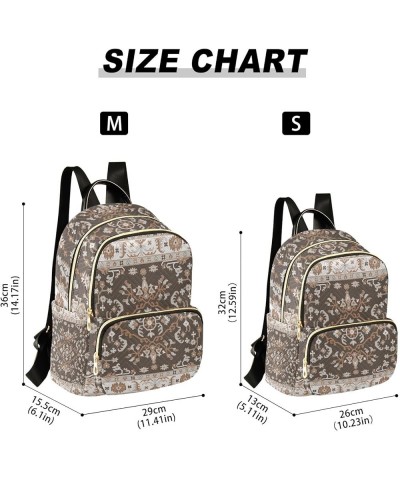 Women Backpack Persian Carpet Ethnic Beige Brown Durable Travel Backpack Lightweight Handbag Lady Purse Roomy Double Zipper W...