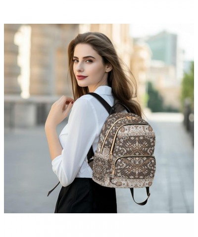 Women Backpack Persian Carpet Ethnic Beige Brown Durable Travel Backpack Lightweight Handbag Lady Purse Roomy Double Zipper W...