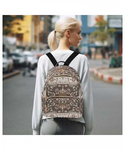 Women Backpack Persian Carpet Ethnic Beige Brown Durable Travel Backpack Lightweight Handbag Lady Purse Roomy Double Zipper W...