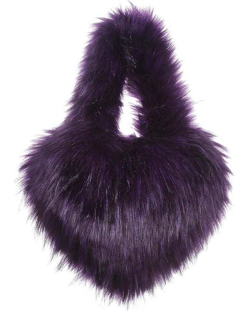 Women's Faux Fur Shoulder Purse Fleece Love Bag Heart Shape Y2k Crossbody Bag Chic Handbag Shoulder Bag Small Purple $60.94 T...