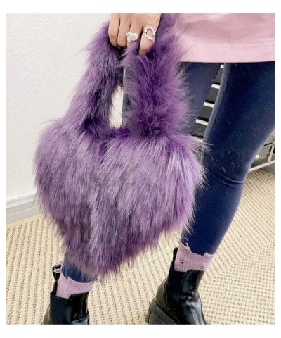 Women's Faux Fur Shoulder Purse Fleece Love Bag Heart Shape Y2k Crossbody Bag Chic Handbag Shoulder Bag Small Purple $60.94 T...