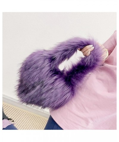 Women's Faux Fur Shoulder Purse Fleece Love Bag Heart Shape Y2k Crossbody Bag Chic Handbag Shoulder Bag Small Purple $60.94 T...