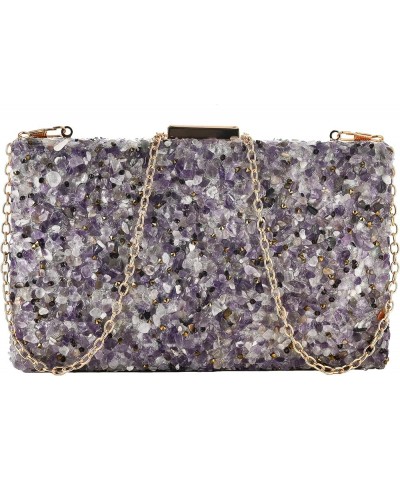 Women Girls Gemstone Evening Purses Bag Wedding Formal Bridal Party Prom Cocktail Clutch Handbag With Detachable Chain Purple...