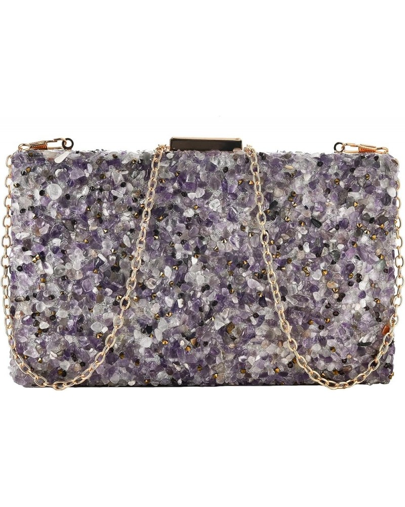 Women Girls Gemstone Evening Purses Bag Wedding Formal Bridal Party Prom Cocktail Clutch Handbag With Detachable Chain Purple...