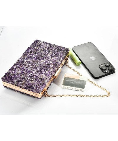 Women Girls Gemstone Evening Purses Bag Wedding Formal Bridal Party Prom Cocktail Clutch Handbag With Detachable Chain Purple...