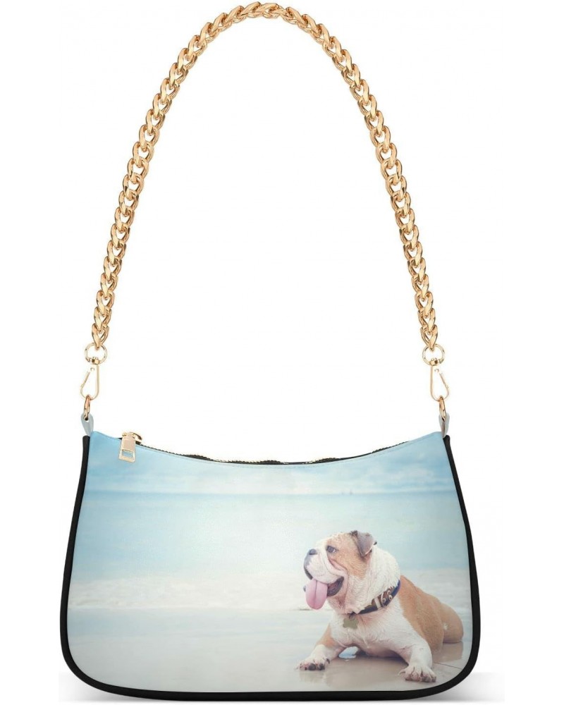 Bulldog Ocean Sand Beach Small Chain Shoulder Bag for Women Travel Hobo Tote Handbag Clutch Purse with Zipper $14.70 Totes