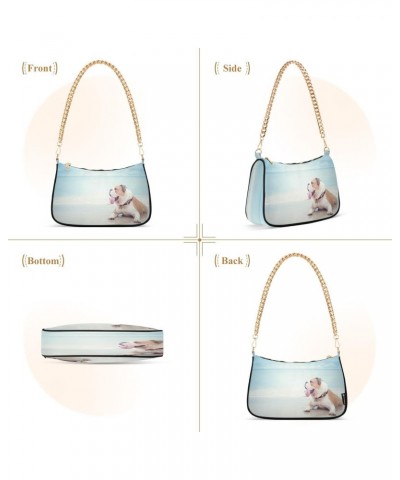 Bulldog Ocean Sand Beach Small Chain Shoulder Bag for Women Travel Hobo Tote Handbag Clutch Purse with Zipper $14.70 Totes