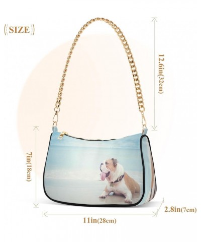 Bulldog Ocean Sand Beach Small Chain Shoulder Bag for Women Travel Hobo Tote Handbag Clutch Purse with Zipper $14.70 Totes