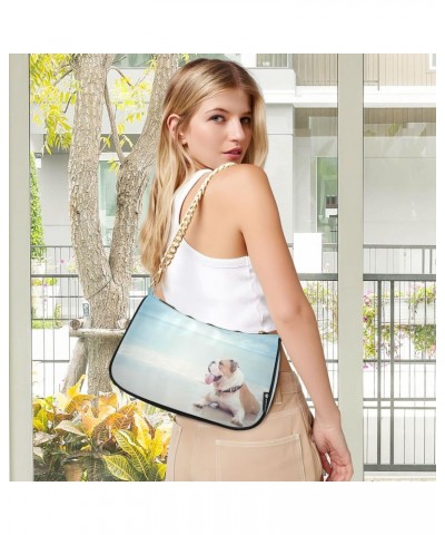 Bulldog Ocean Sand Beach Small Chain Shoulder Bag for Women Travel Hobo Tote Handbag Clutch Purse with Zipper $14.70 Totes