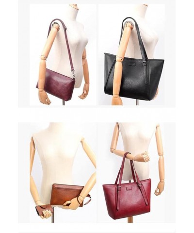 Synthetic PU Leather Tote Shoulder Portable Messenger Women's Bag 5pcs Satchel Crossbody Top-Handle Handbags-Purple Red $17.8...