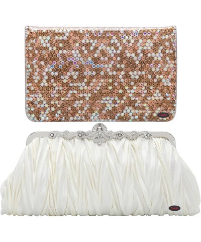 Evening Clutch Satin Pleated Rhinestone Novelty Oversized Purses For Women Formal E1580ivory&ab Gold $15.82 Evening Bags