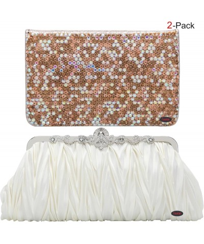 Evening Clutch Satin Pleated Rhinestone Novelty Oversized Purses For Women Formal E1580ivory&ab Gold $15.82 Evening Bags