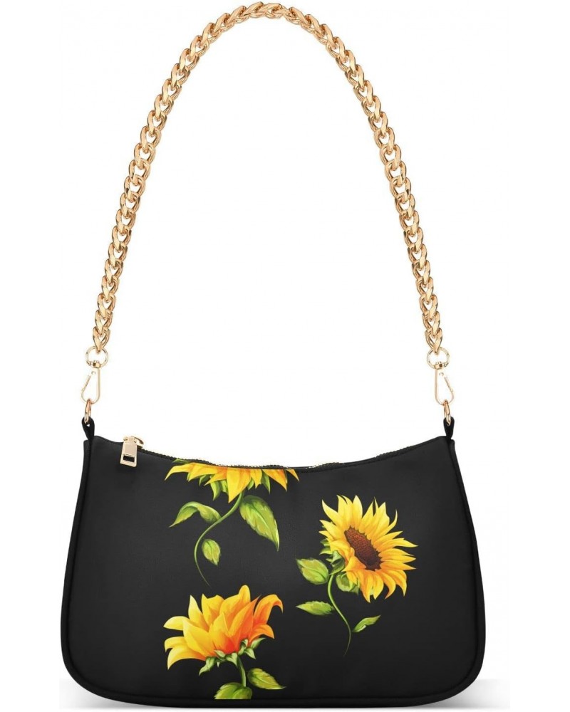 Shoulder Bag for Women Purse Clutch Sunflower Black(3) Chain Shoulder Tote Handbag with Zipper Closure(238ri6a) $16.95 Should...