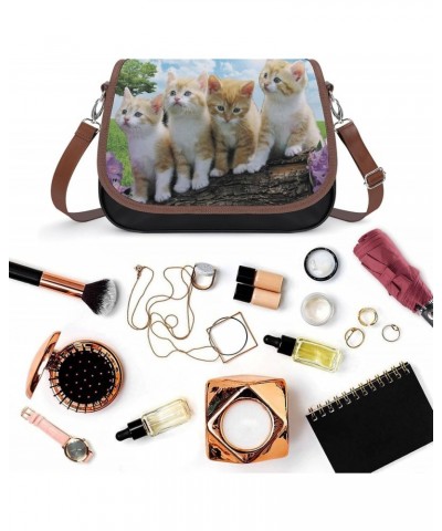 Sun and Cats Cute Shoulder Bag Removable Straps Crossbody Bag Waterproof Leather Handbag for Women $23.64 Shoulder Bags