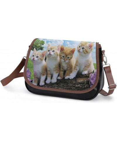 Sun and Cats Cute Shoulder Bag Removable Straps Crossbody Bag Waterproof Leather Handbag for Women $23.64 Shoulder Bags