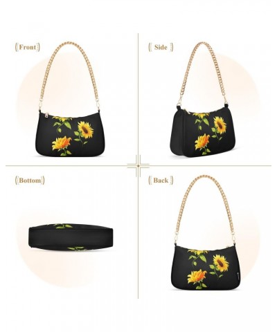 Shoulder Bag for Women Purse Clutch Sunflower Black(3) Chain Shoulder Tote Handbag with Zipper Closure(238ri6a) $16.95 Should...