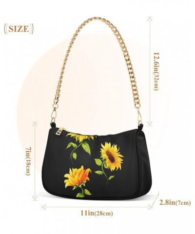 Shoulder Bag for Women Purse Clutch Sunflower Black(3) Chain Shoulder Tote Handbag with Zipper Closure(238ri6a) $16.95 Should...