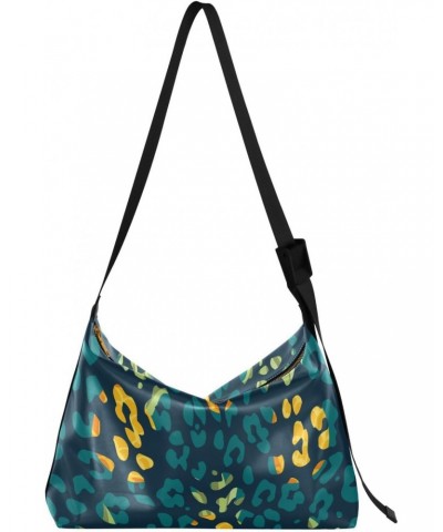 Large Crossbody Bag Tropical Blue Leopard Print PU Leather Shoulder Bag for Women Girls $16.50 Crossbody Bags