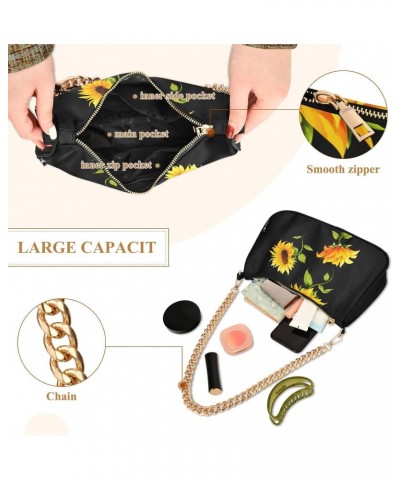 Shoulder Bag for Women Purse Clutch Sunflower Black(3) Chain Shoulder Tote Handbag with Zipper Closure(238ri6a) $16.95 Should...