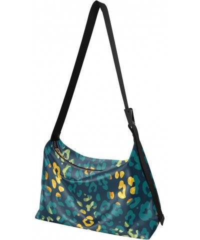 Large Crossbody Bag Tropical Blue Leopard Print PU Leather Shoulder Bag for Women Girls $16.50 Crossbody Bags