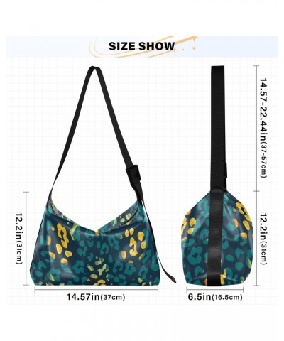 Large Crossbody Bag Tropical Blue Leopard Print PU Leather Shoulder Bag for Women Girls $16.50 Crossbody Bags